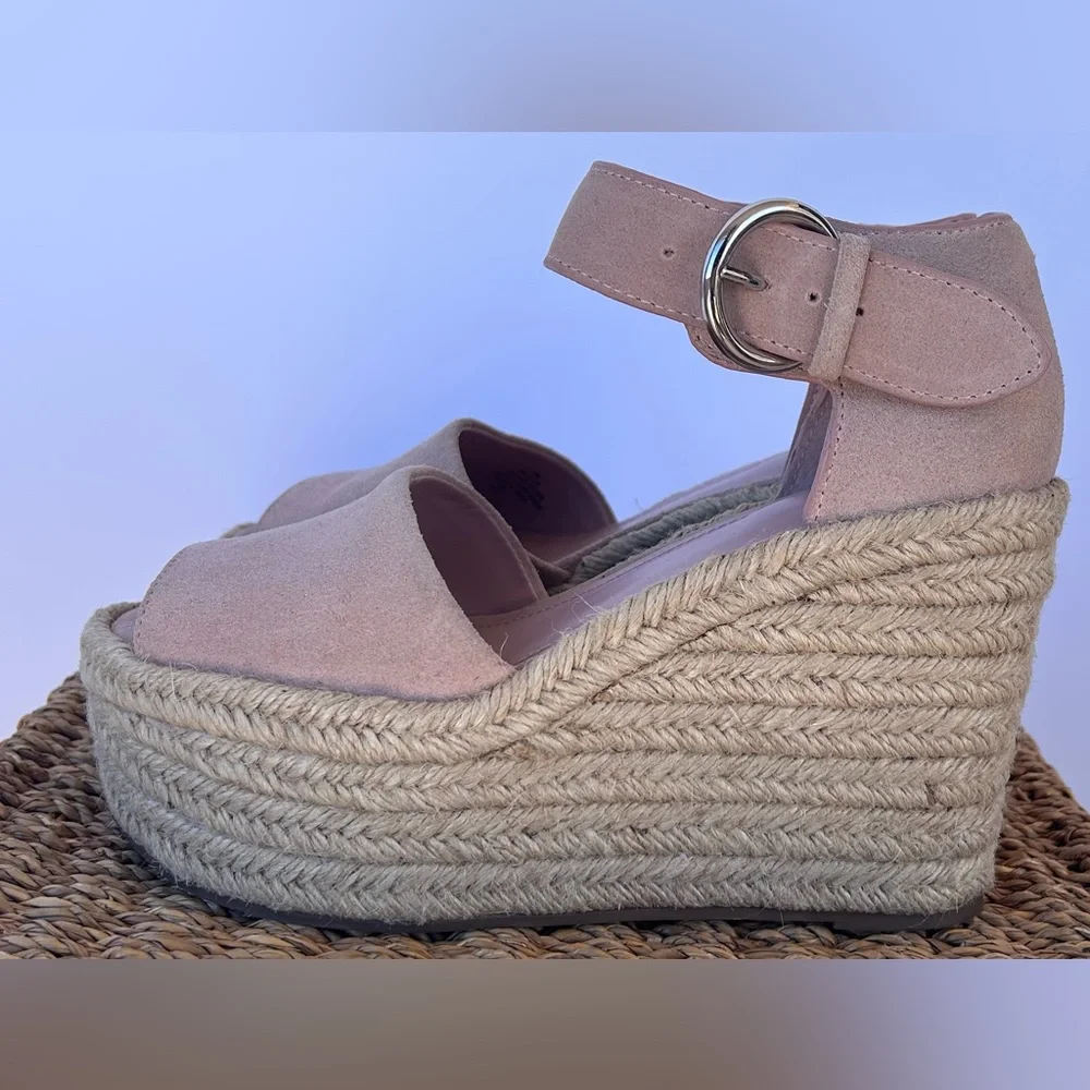 Marc Fisher Pink Suede Espadrille Wedge Sandals